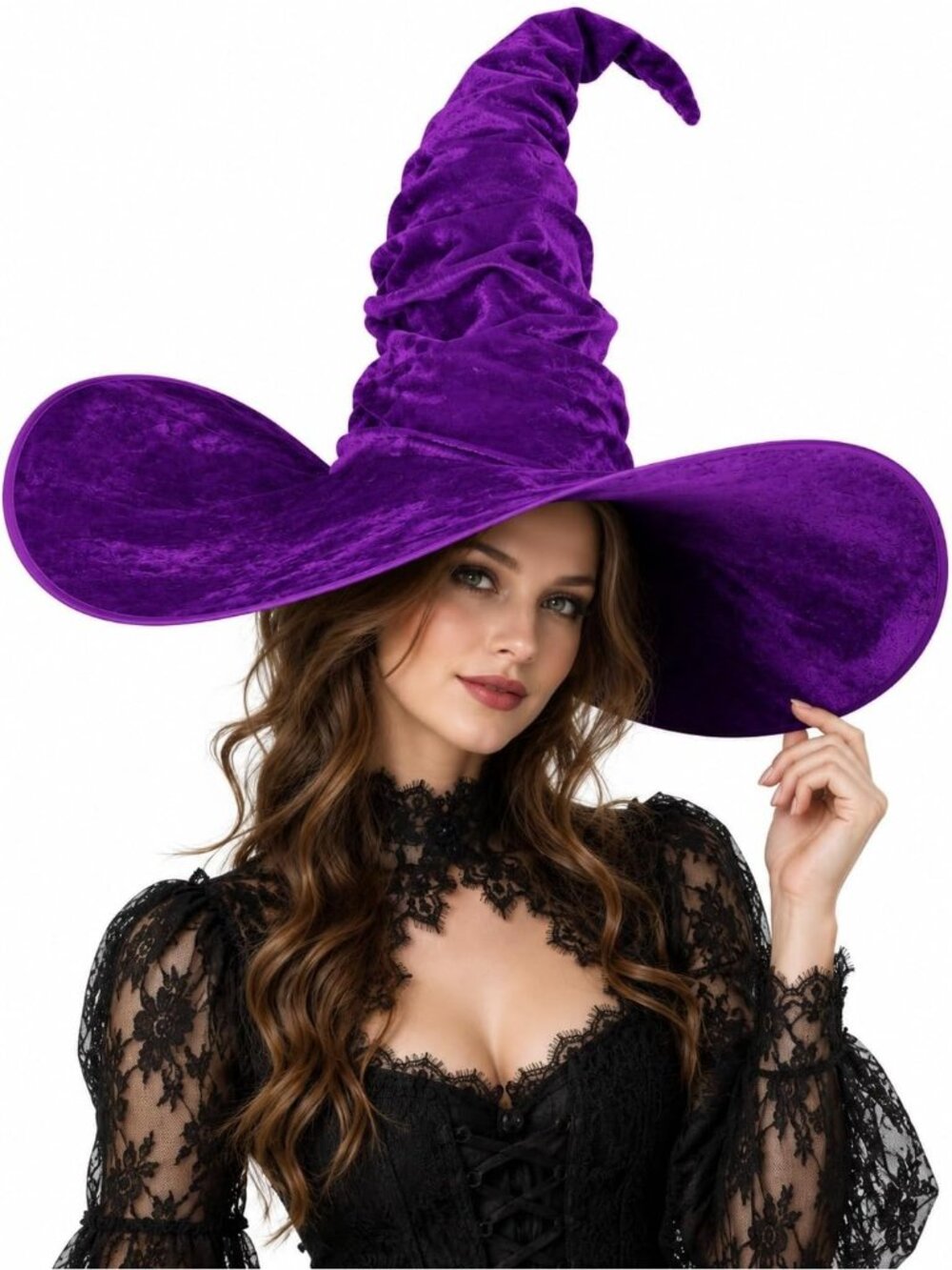 🎃 Women's Purple Velvet Halloween Costume Party Gothic Cosplay Adult Witch Hat